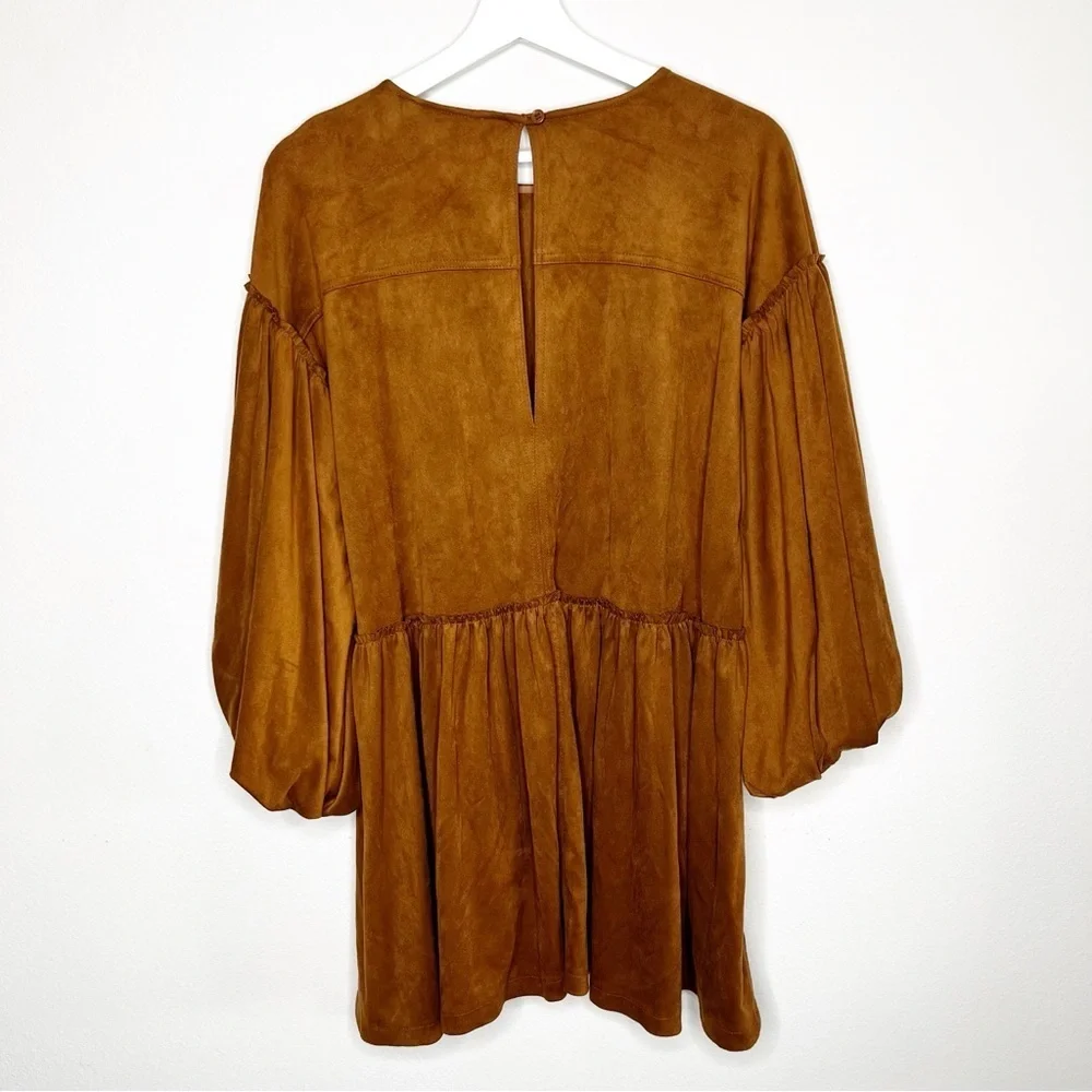 Free People Dress Summer Love Vegan Faux Suede Oversized Brown Dress Pockets XS